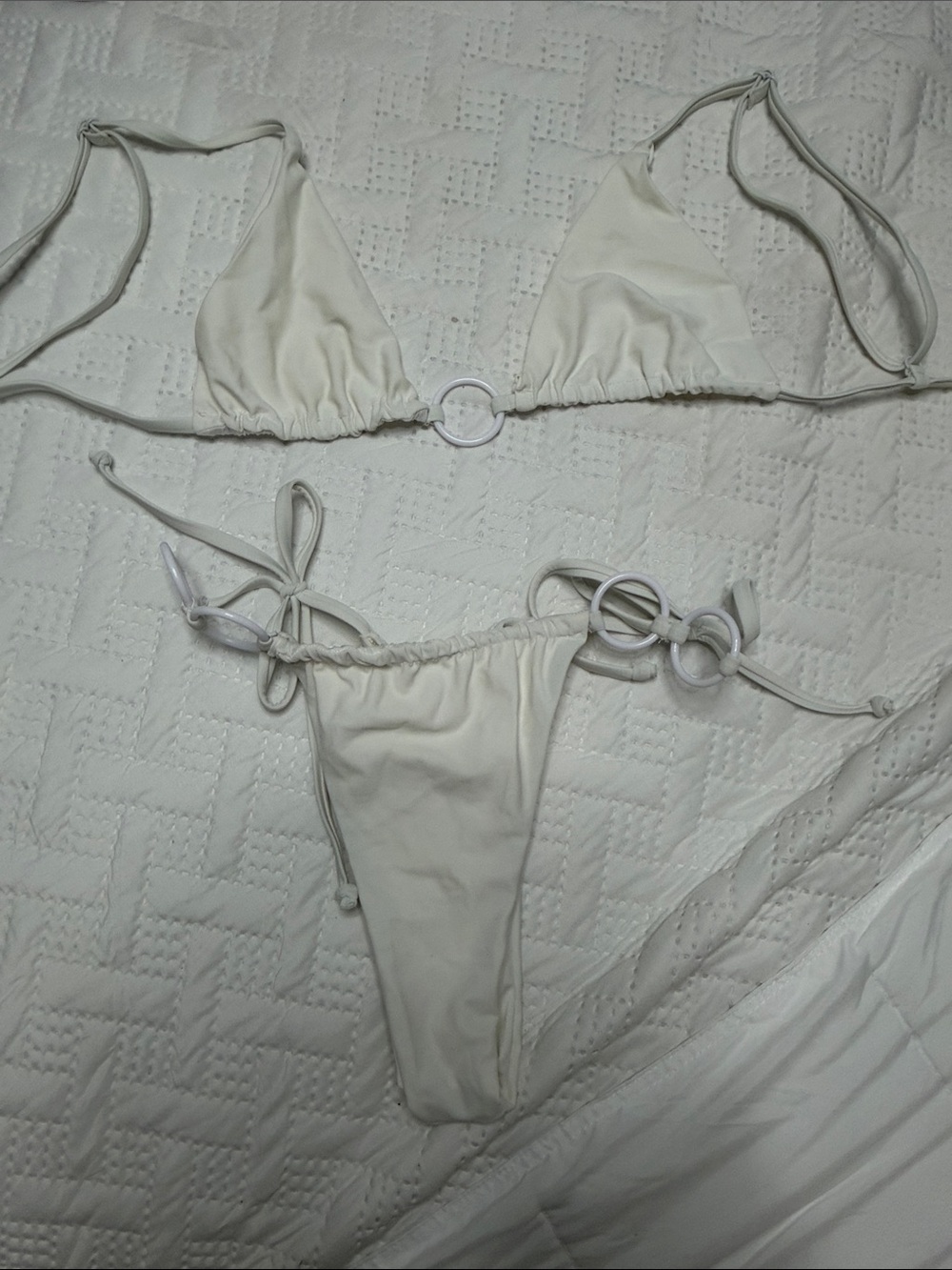 Women’s Cream Ring-Accent Triangle Bikini Set